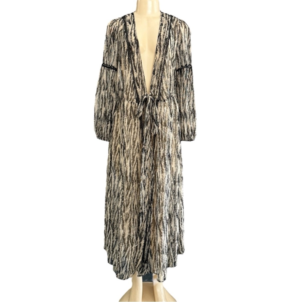 NEW Express Zebra Print Maxi Tie‎ Duster Animal Print Beach Dress Cover Up S/M